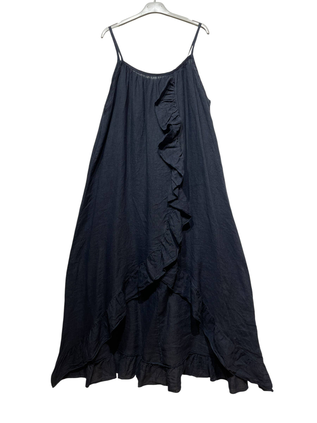 Long Asymmetric Linen Dress with Ruffles