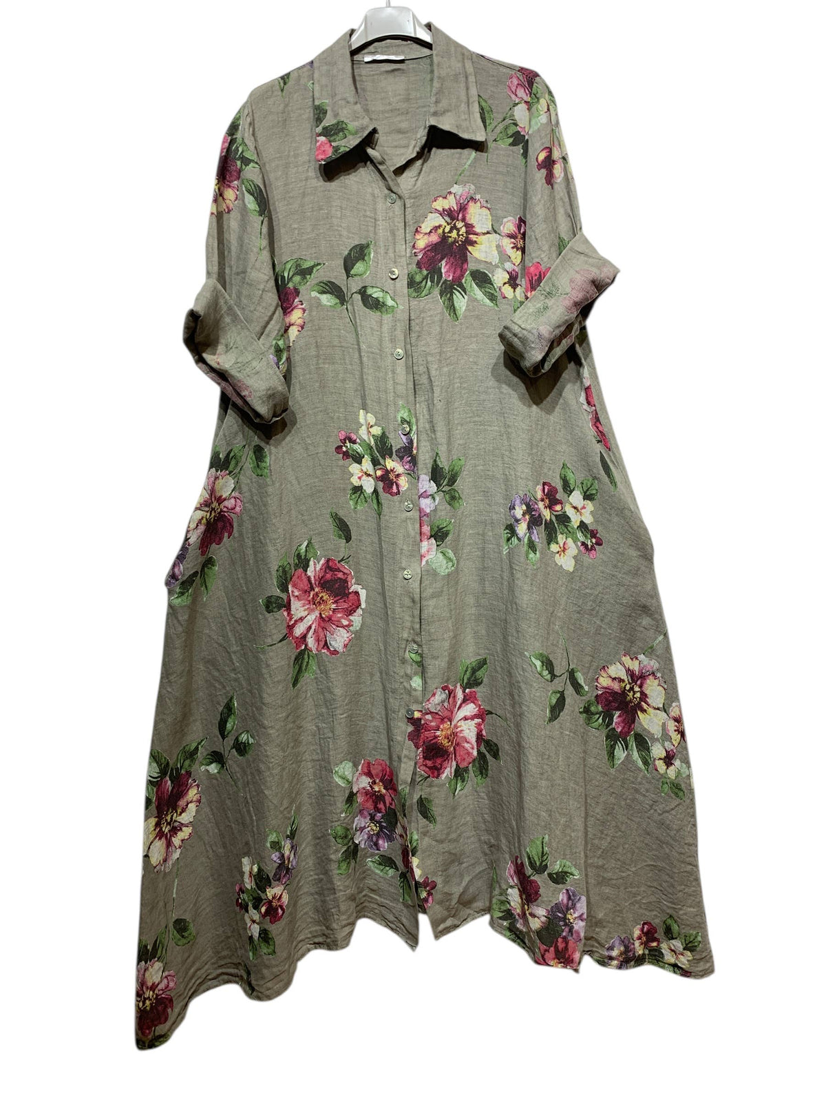 Floral Print Linen Duster
