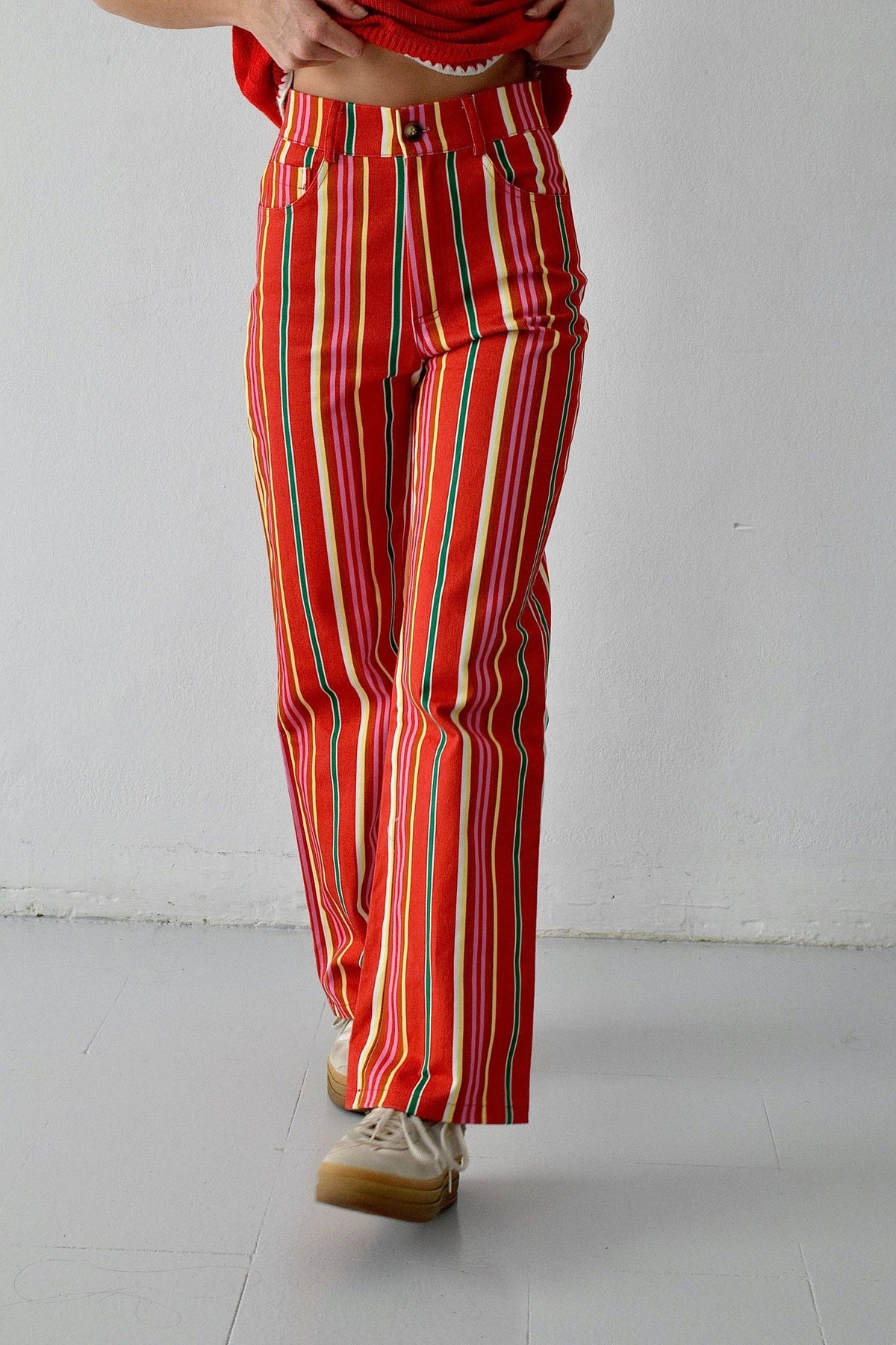 Inés Red Striped Jeans