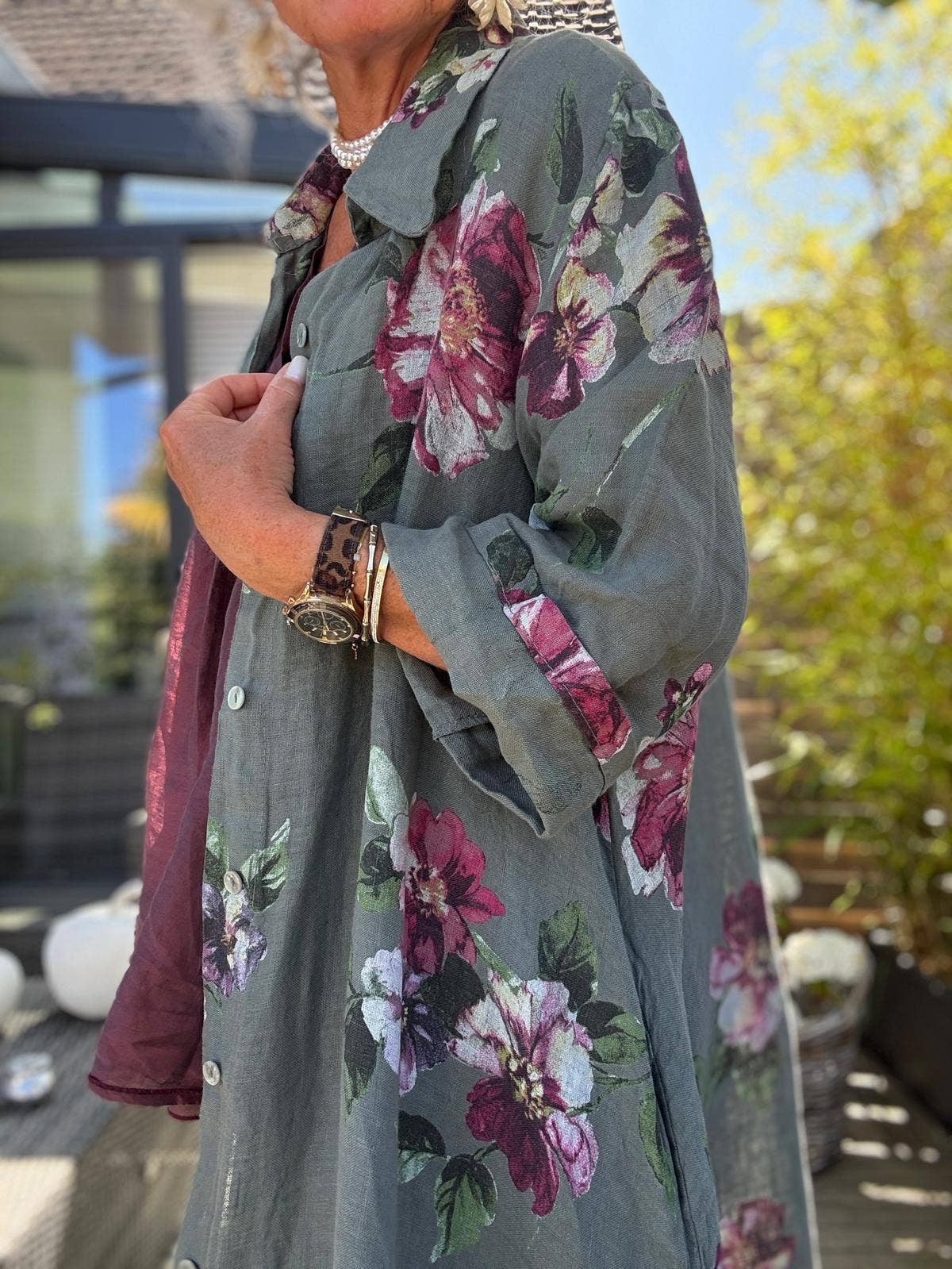 Floral Print Linen Duster