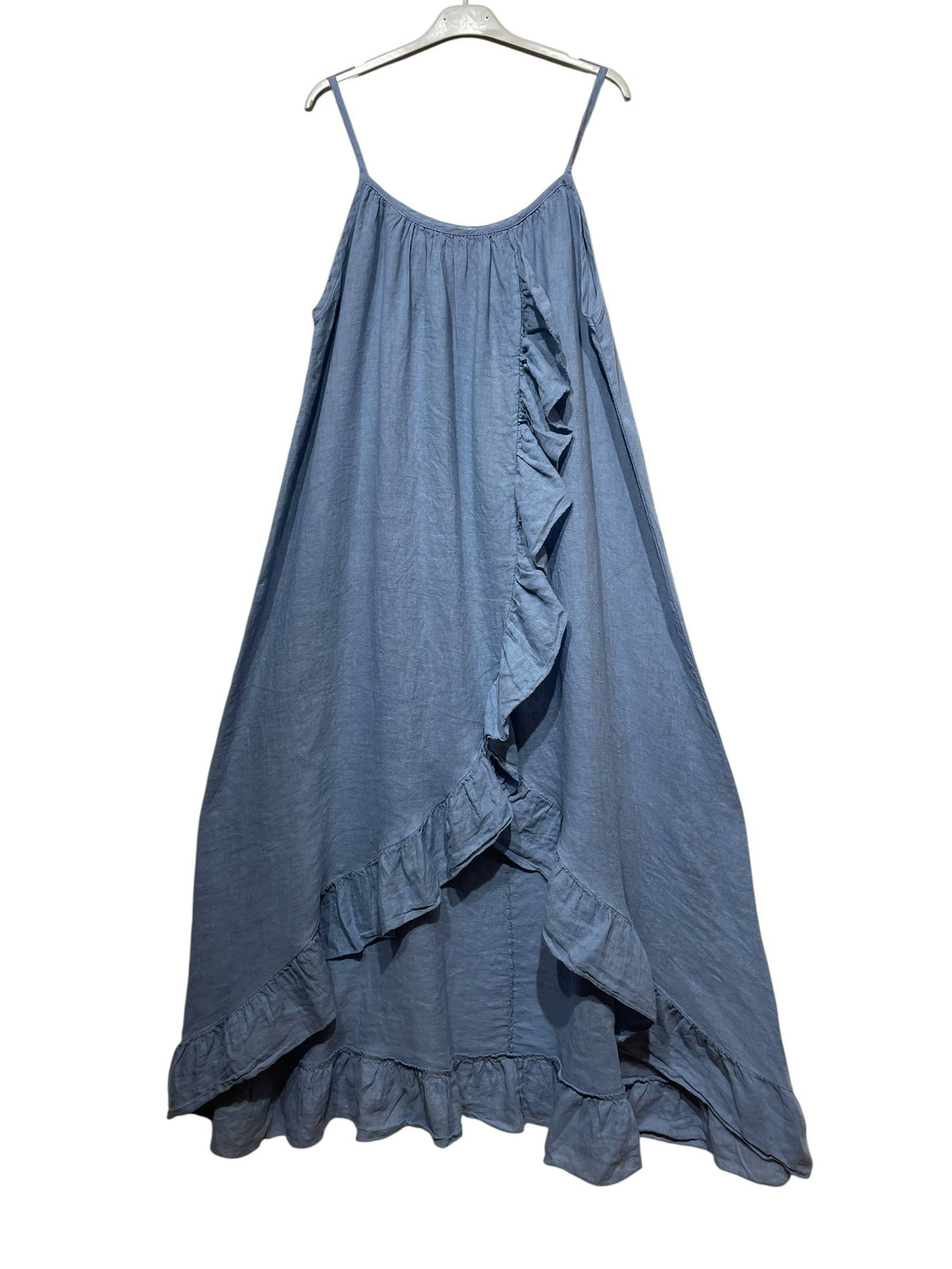 Long Asymmetric Linen Dress with Ruffles