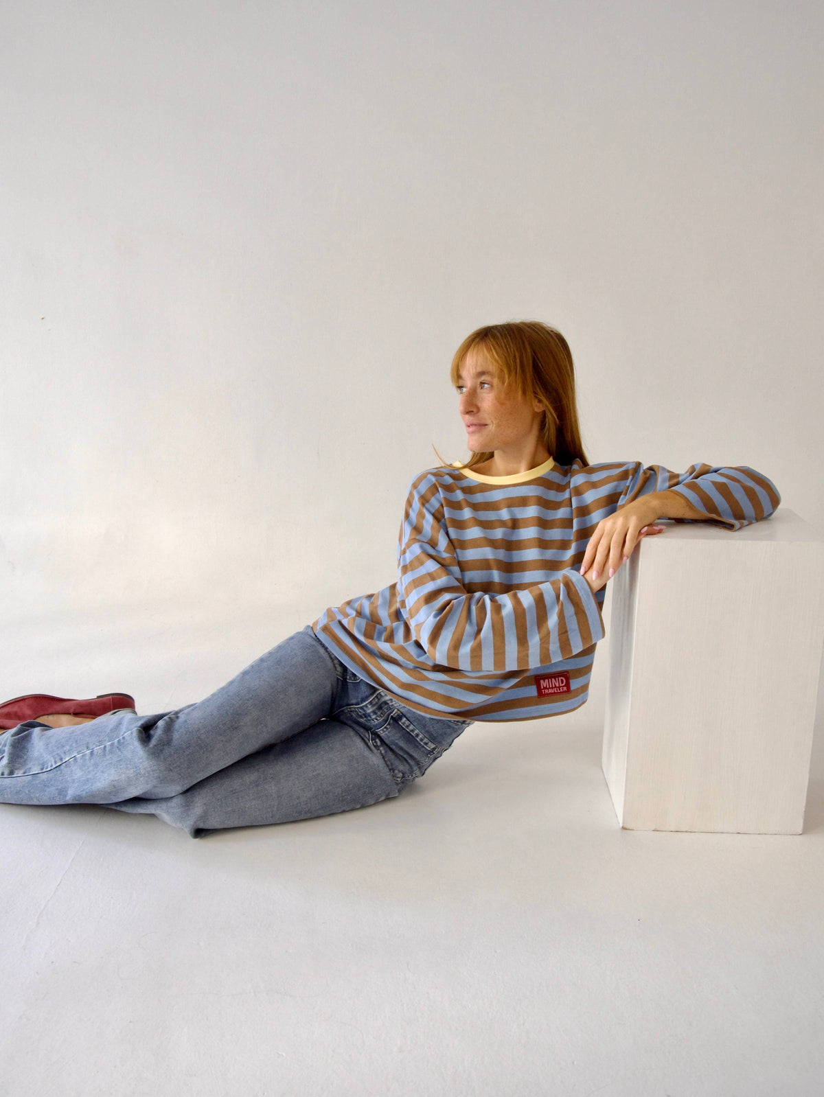 Núria Brown and Light Blue T-shirt