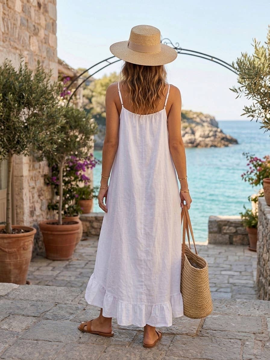 Long Asymmetric Linen Dress with Ruffles