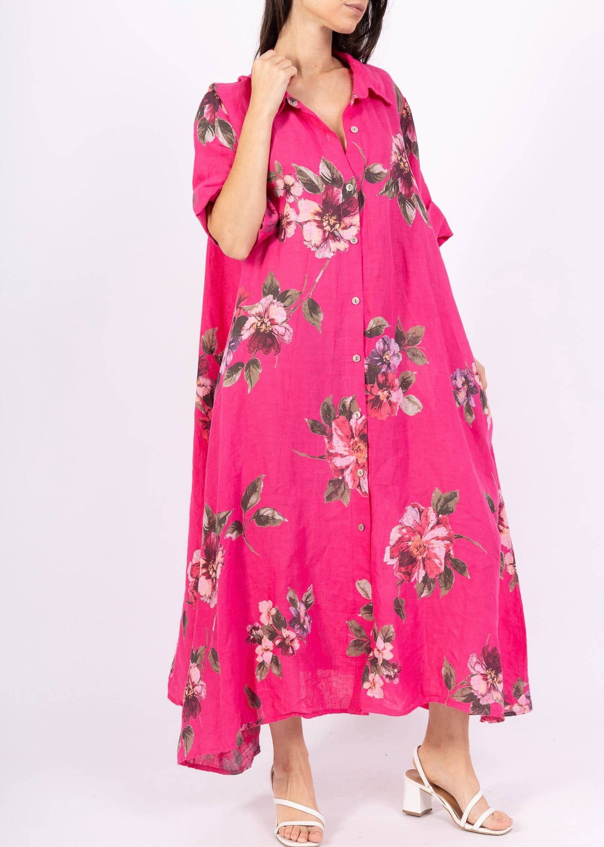 Floral Print Linen Duster