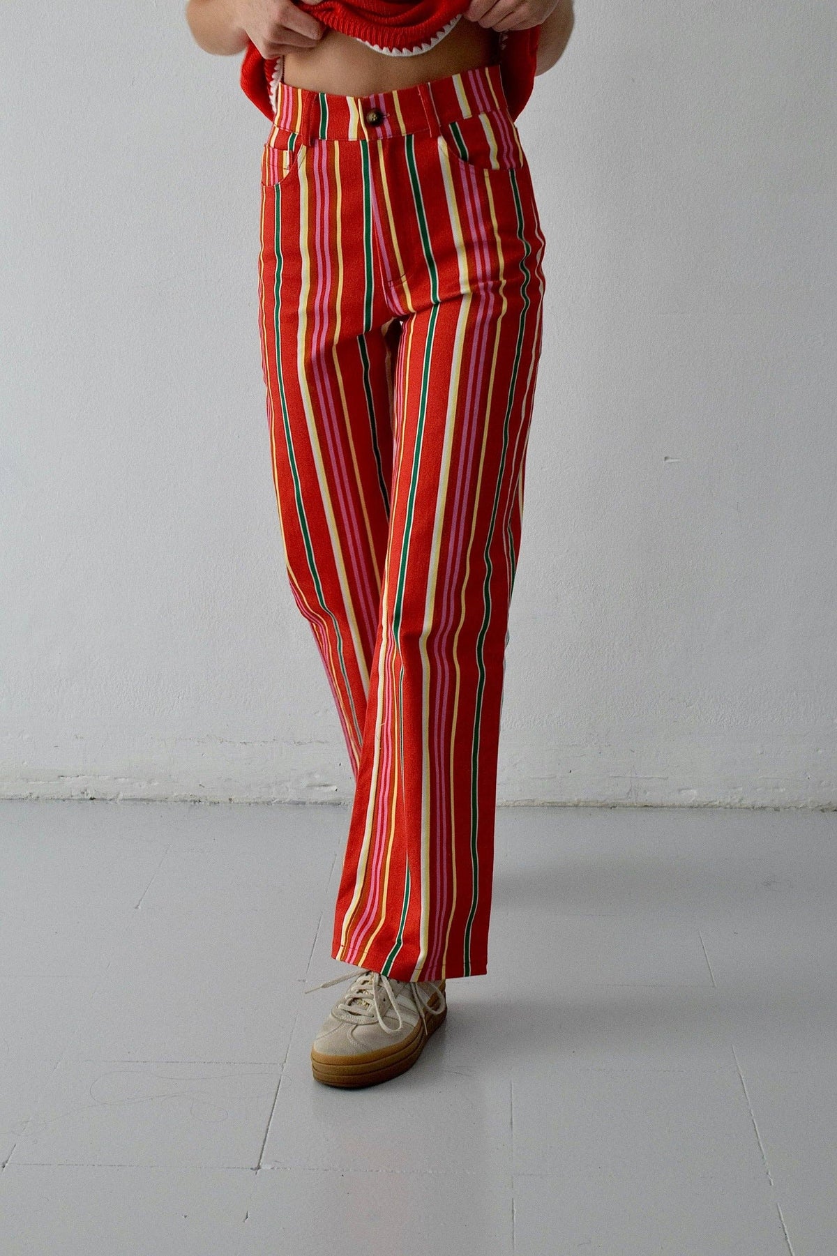 Inés Red Striped Jeans