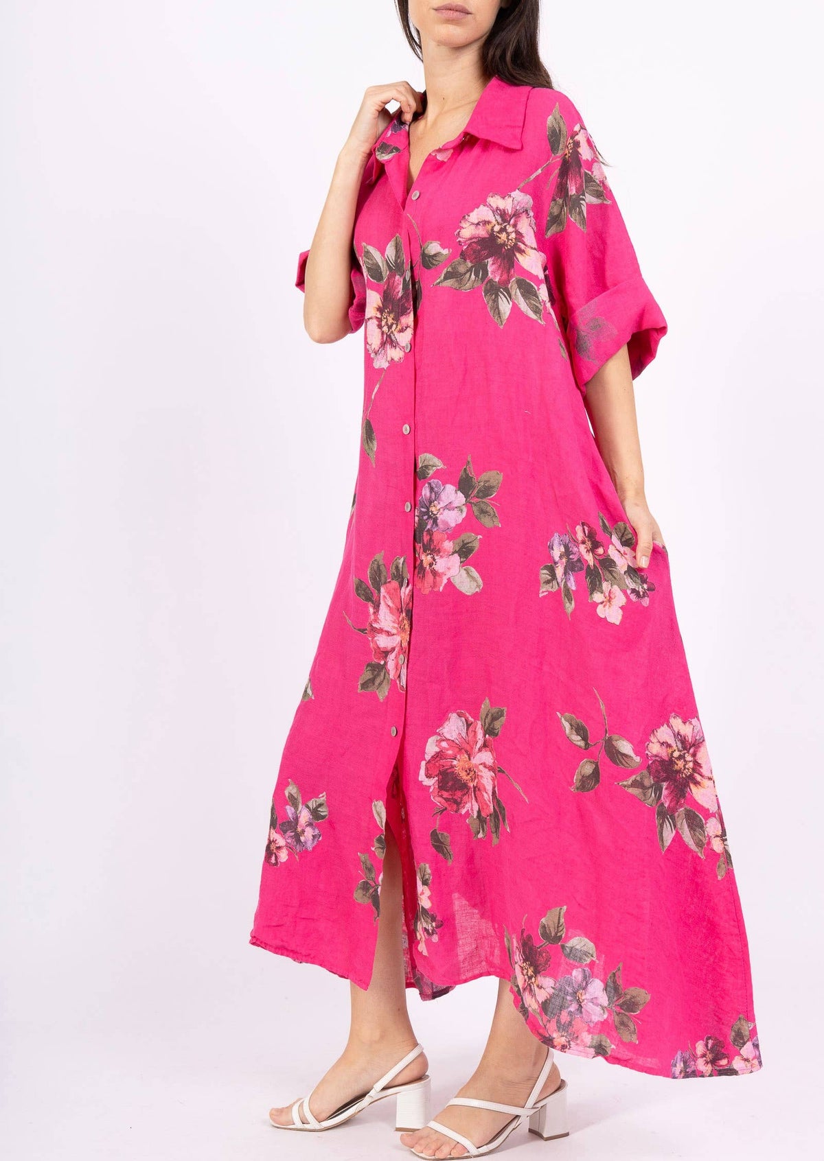 Floral Print Linen Duster