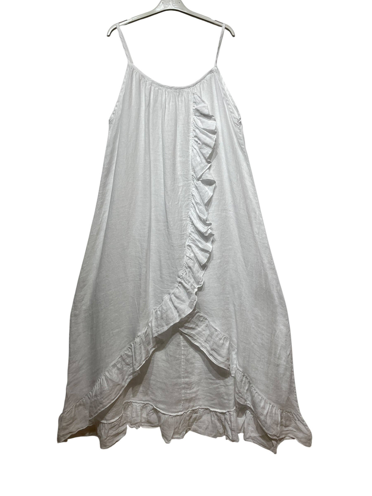 Long Asymmetric Linen Dress with Ruffles
