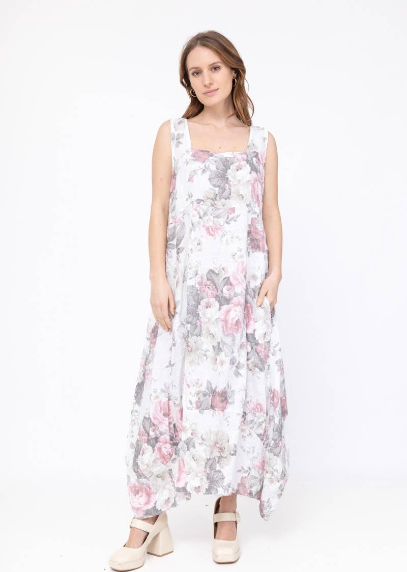 Flower Print Linen Dress