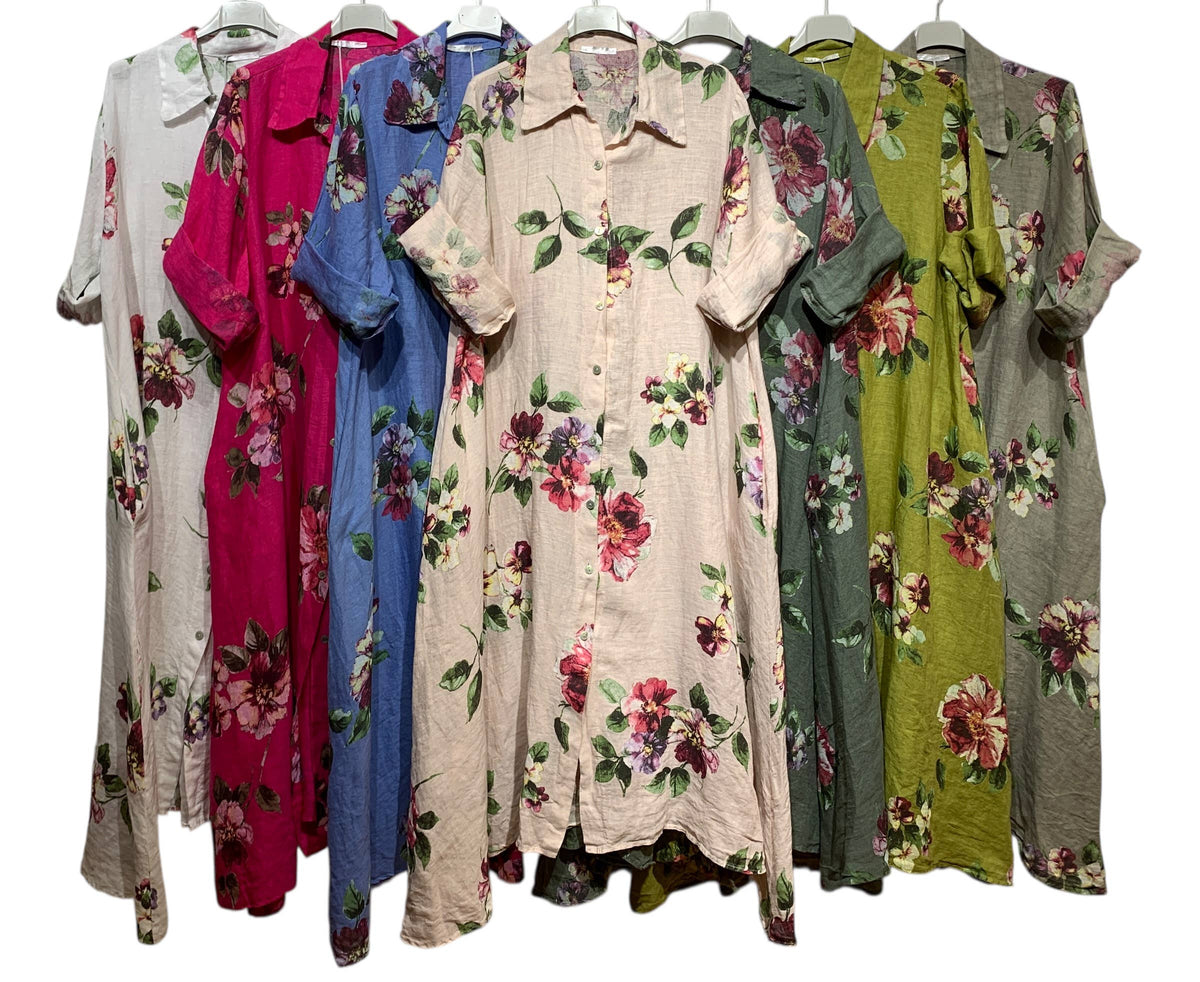 Floral Print Linen Duster