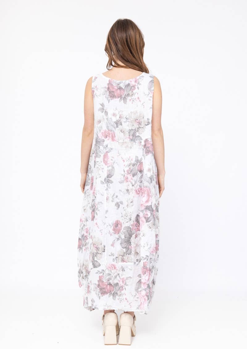Flower Print Linen Dress