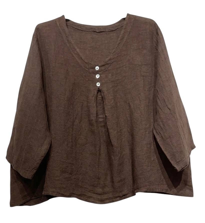5548 Loose Linen Blouse with Buttoned Neckline: Jeans