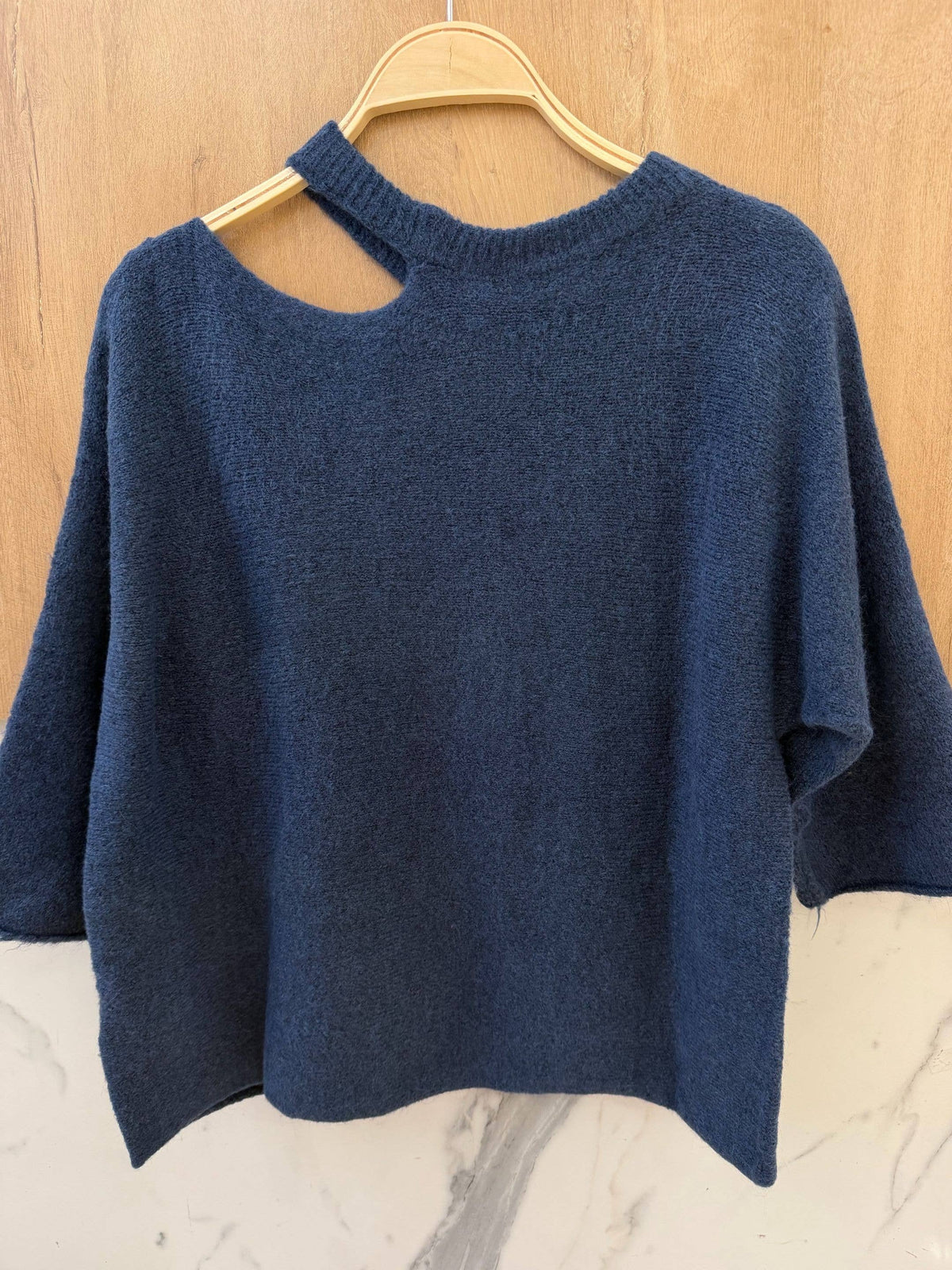 Knit Sweater with Shoulder Cutout - Made in Italy