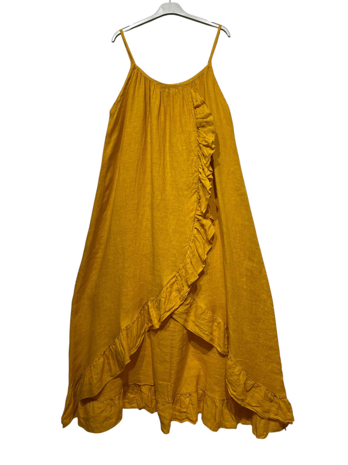 Long Asymmetric Linen Dress with Ruffles