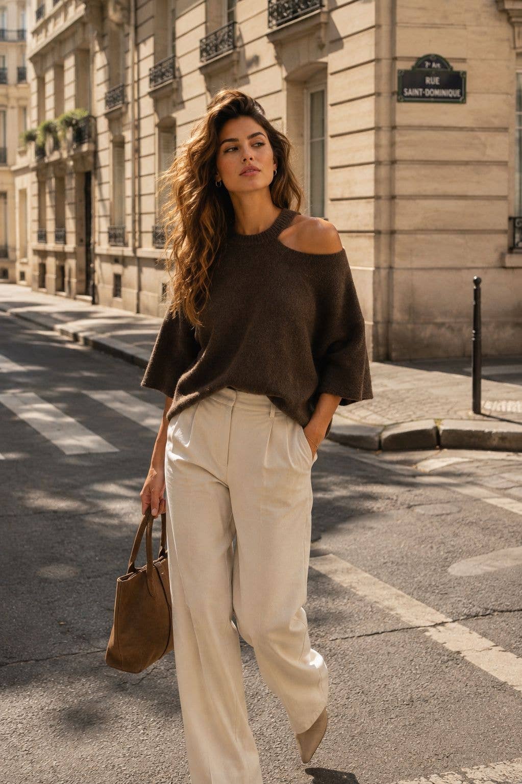 Knit Sweater with Shoulder Cutout - Made in Italy