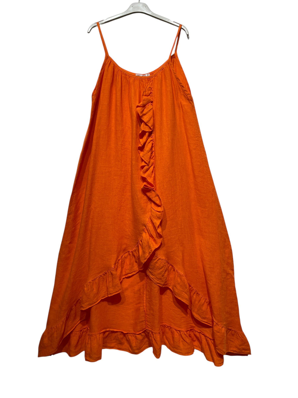 Long Asymmetric Linen Dress with Ruffles