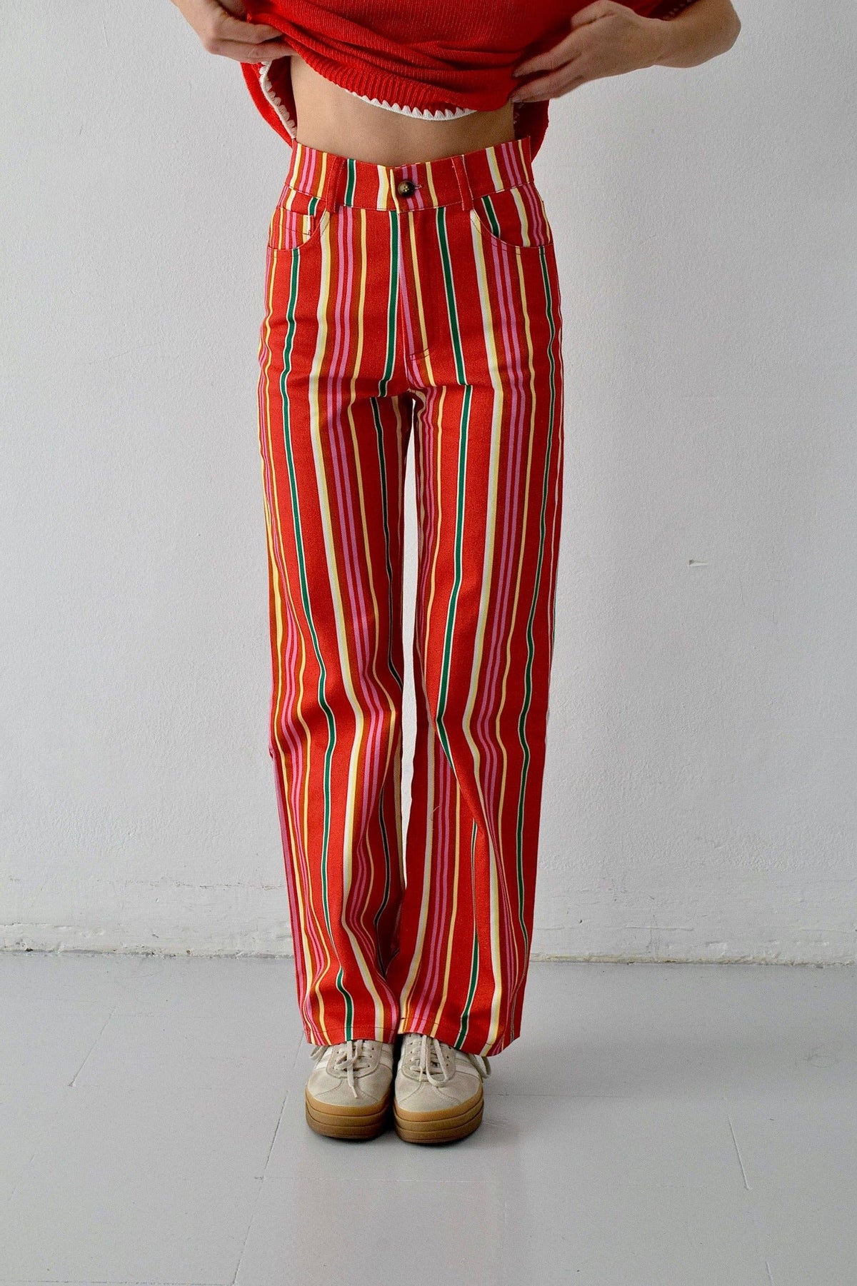 Inés Red Striped Jeans