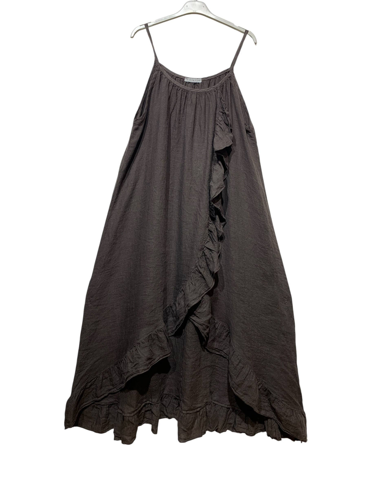 Long Asymmetric Linen Dress with Ruffles