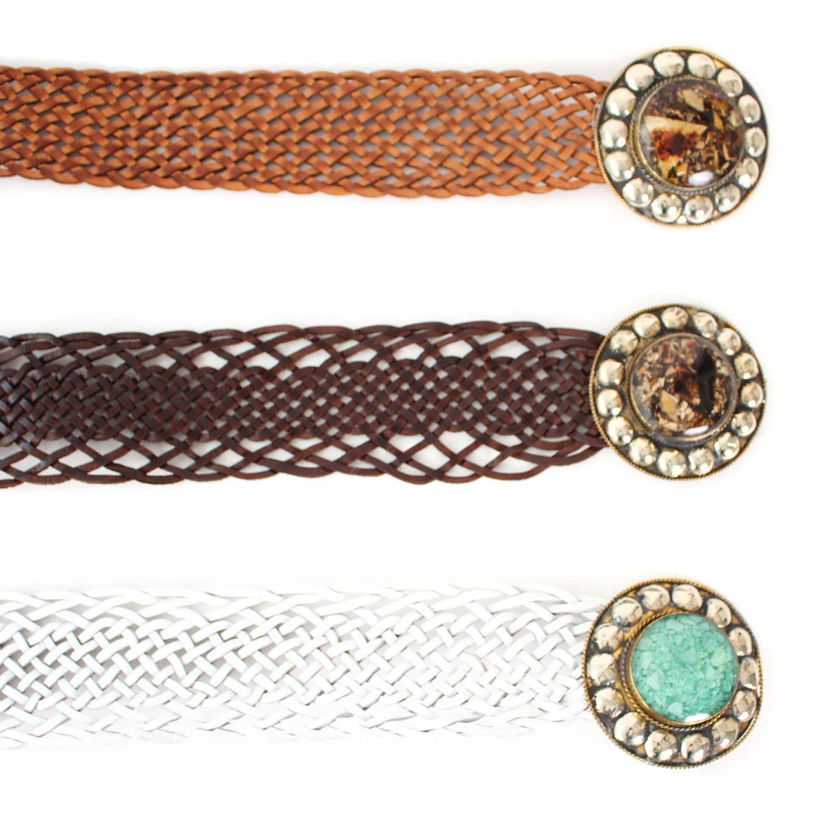 Large Leather Belt with Round Buckle