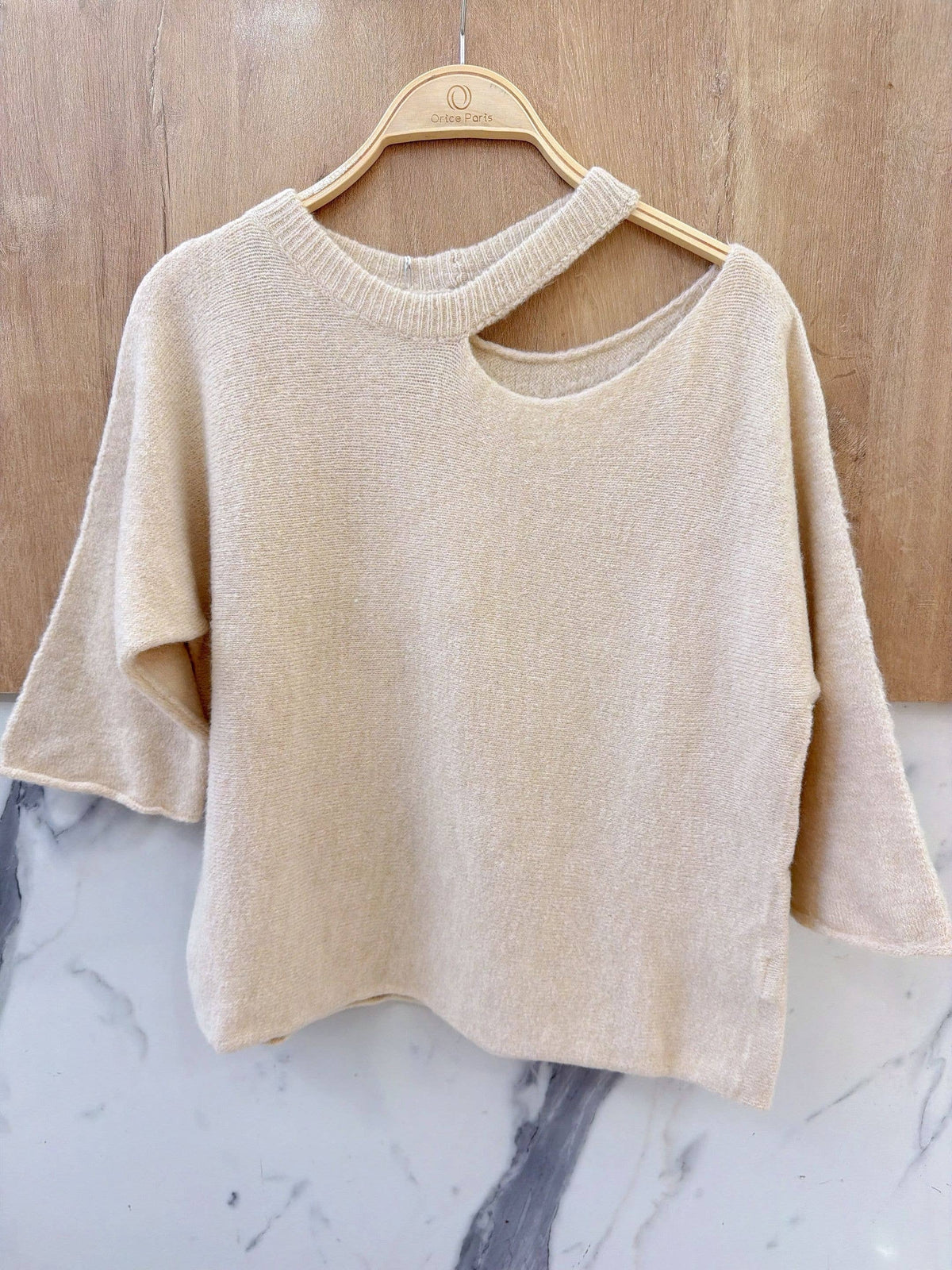 Knit Sweater with Shoulder Cutout - Made in Italy