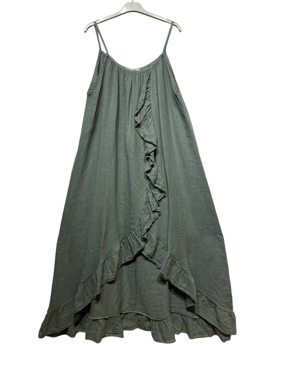 Long Asymmetric Linen Dress with Ruffles