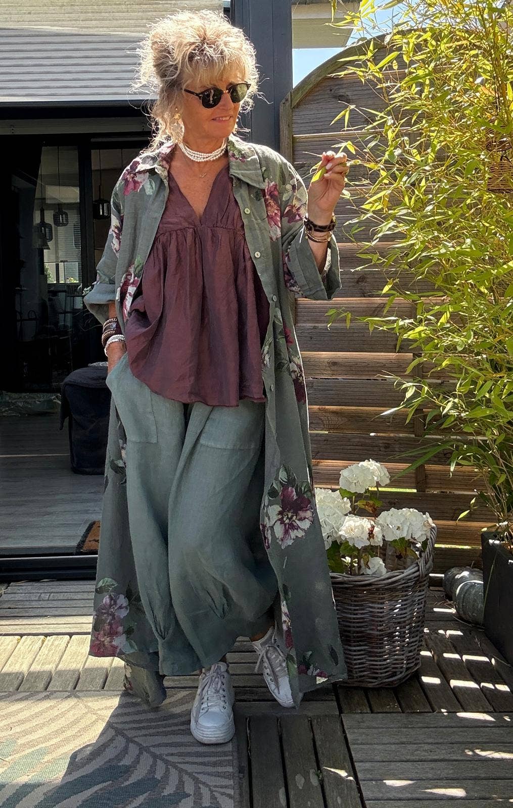 Floral Print Linen Duster
