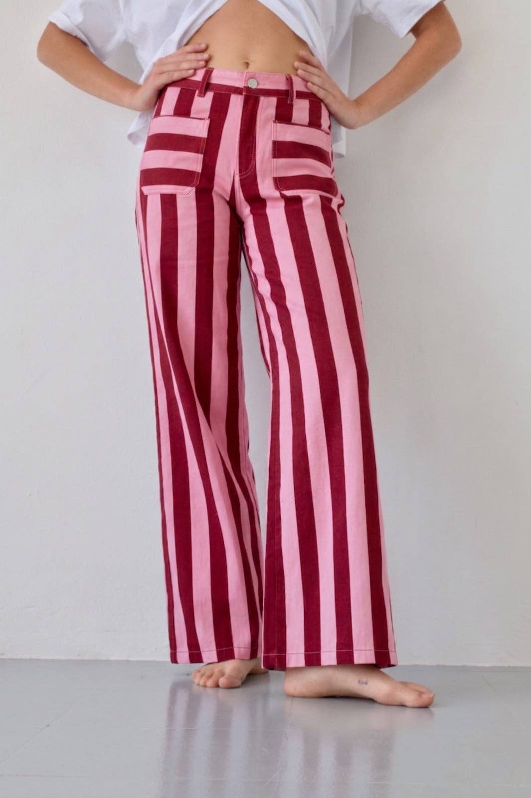 Valeria Striped Jeans Burgundy and Pink