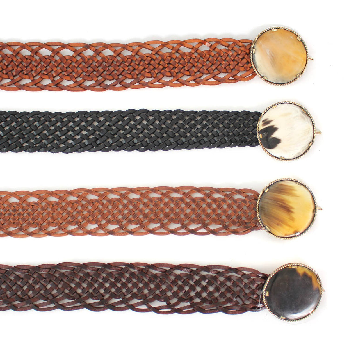 Leather Belt with Round Buckle - Medium
