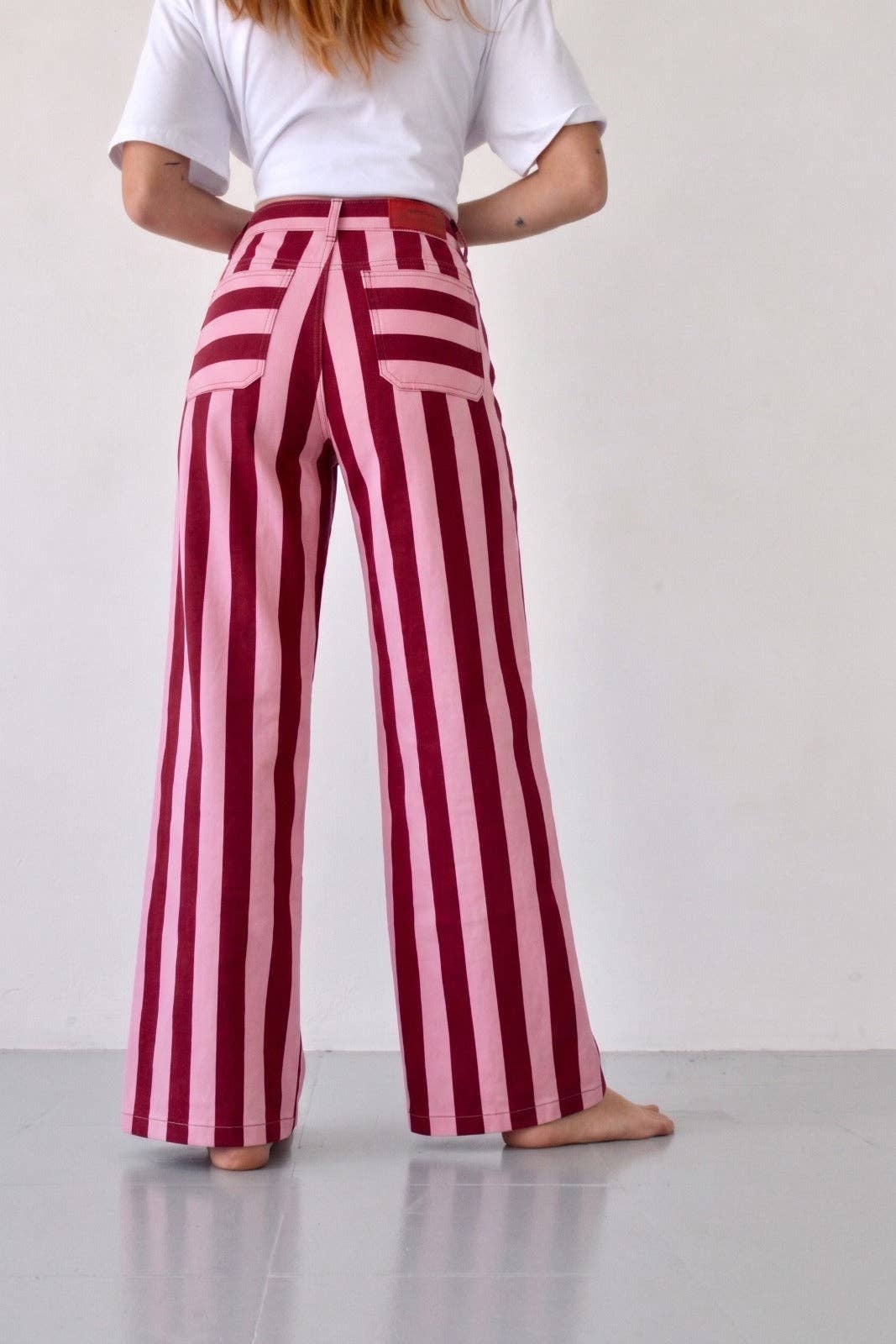 Valeria Striped Jeans Burgundy and Pink