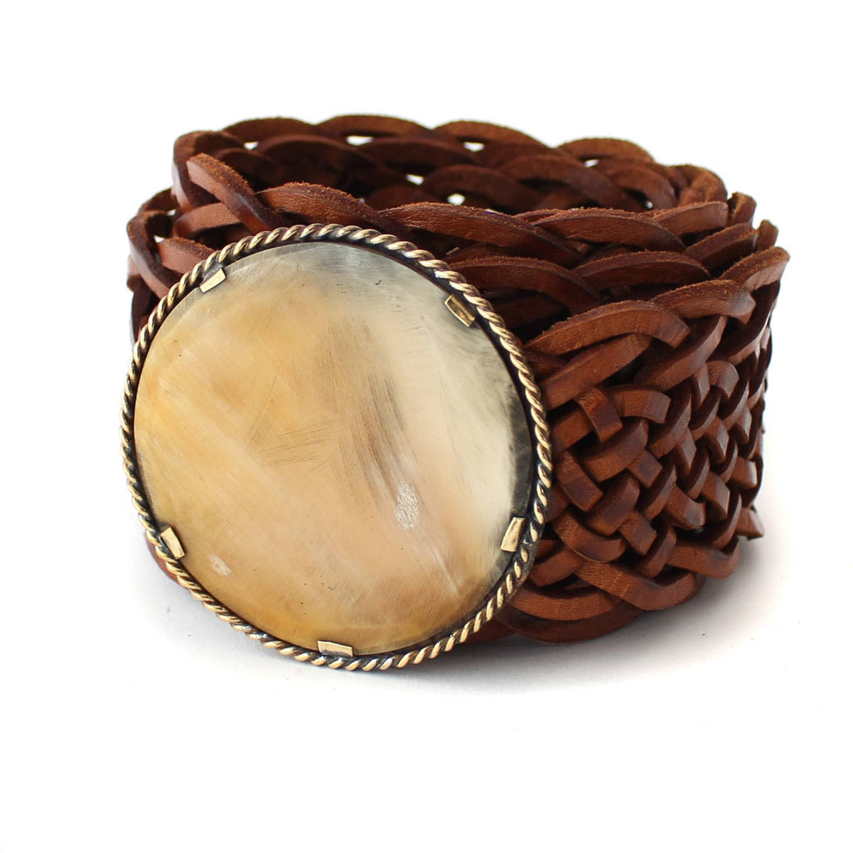 Leather Belt with Round Buckle - Medium