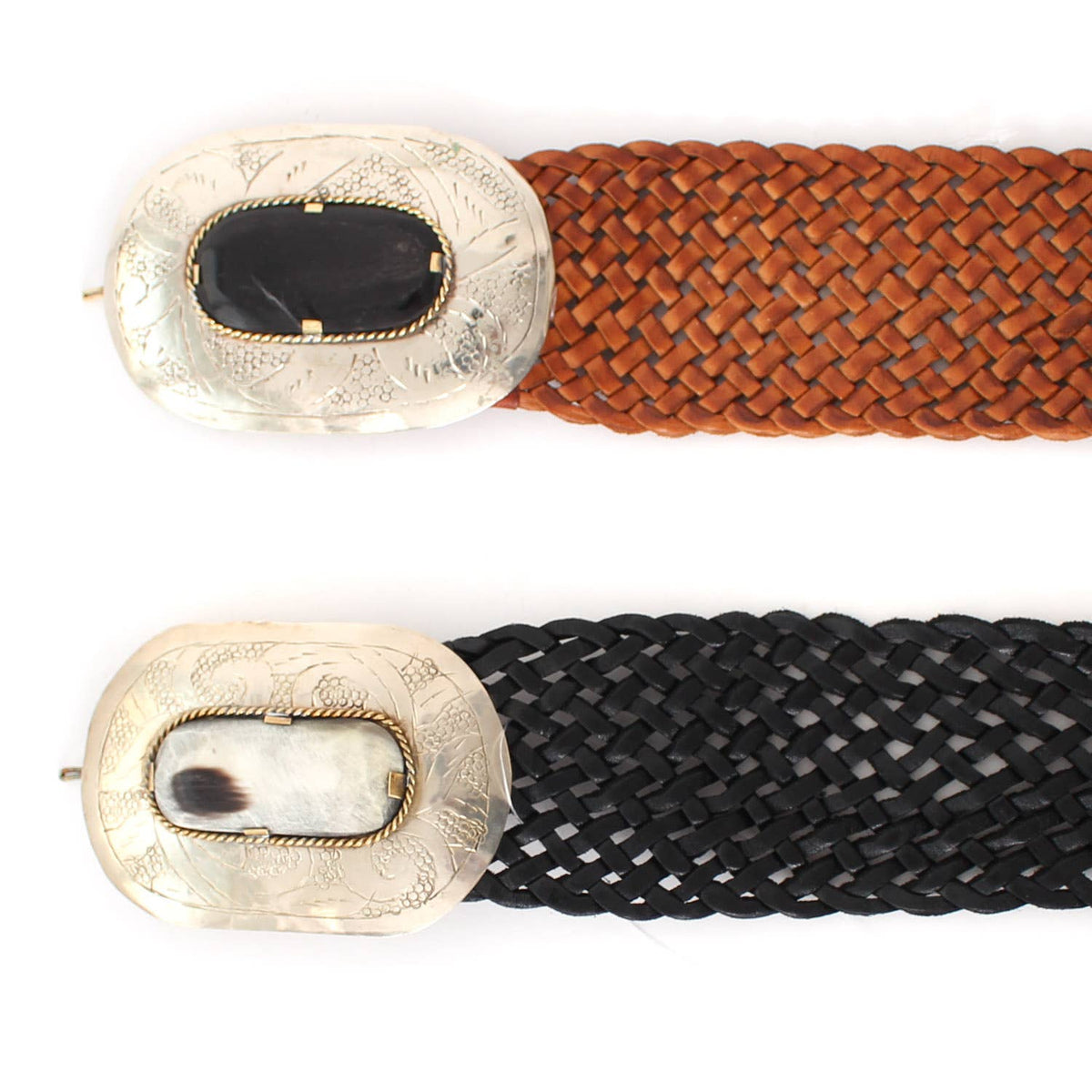 Leather Belt with Oval Buckle - Medium