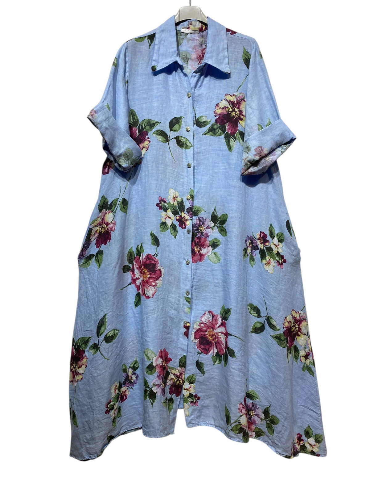 Floral Print Linen Duster