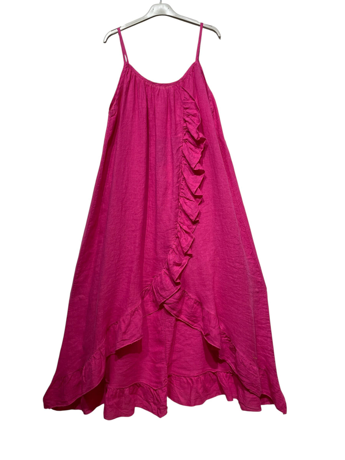 Long Asymmetric Linen Dress with Ruffles