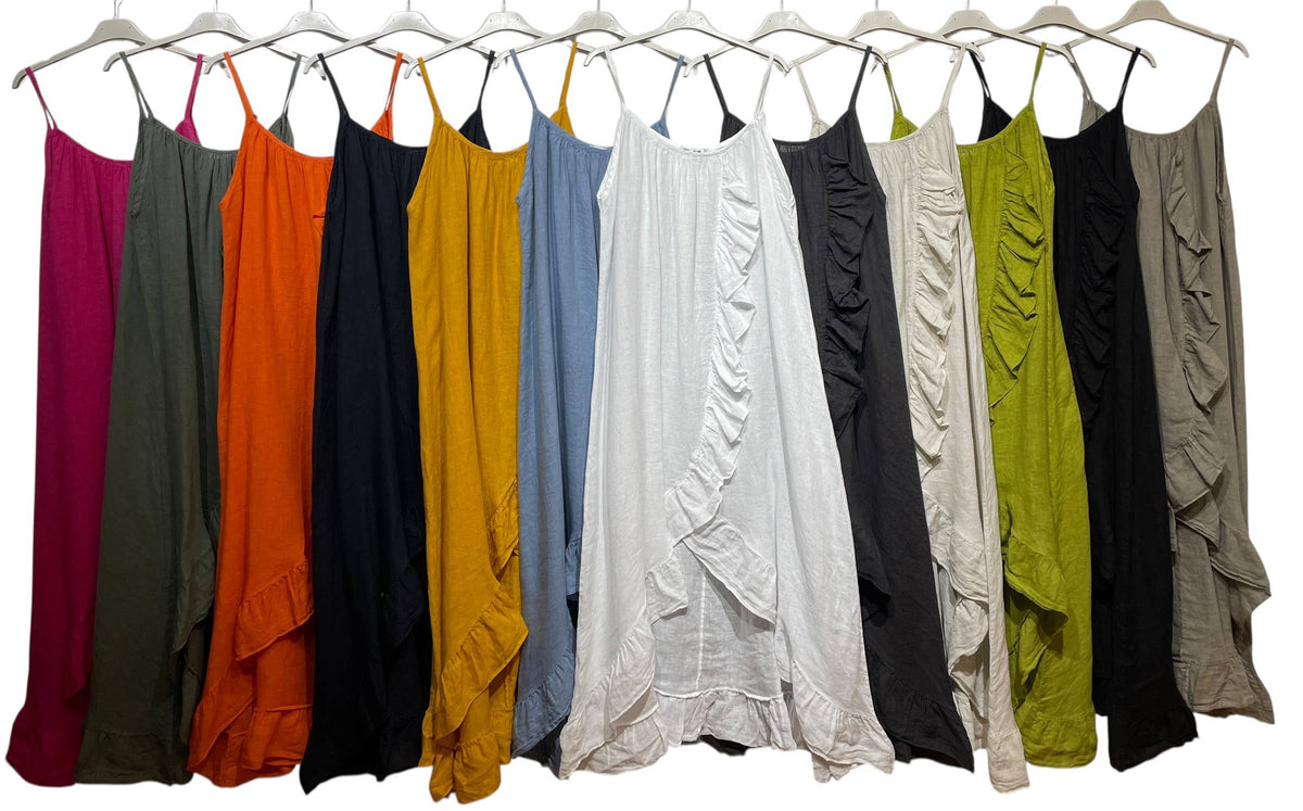 Long Asymmetric Linen Dress with Ruffles