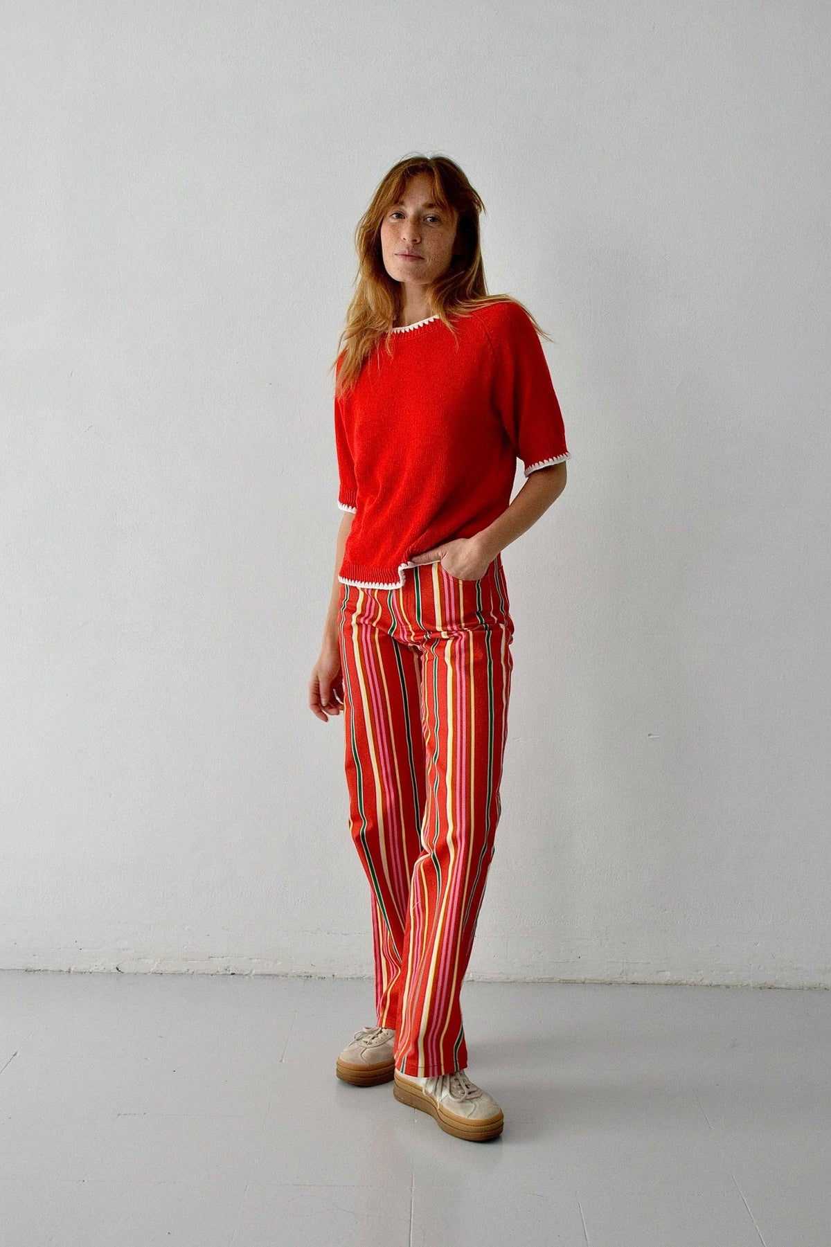 Inés Red Striped Jeans