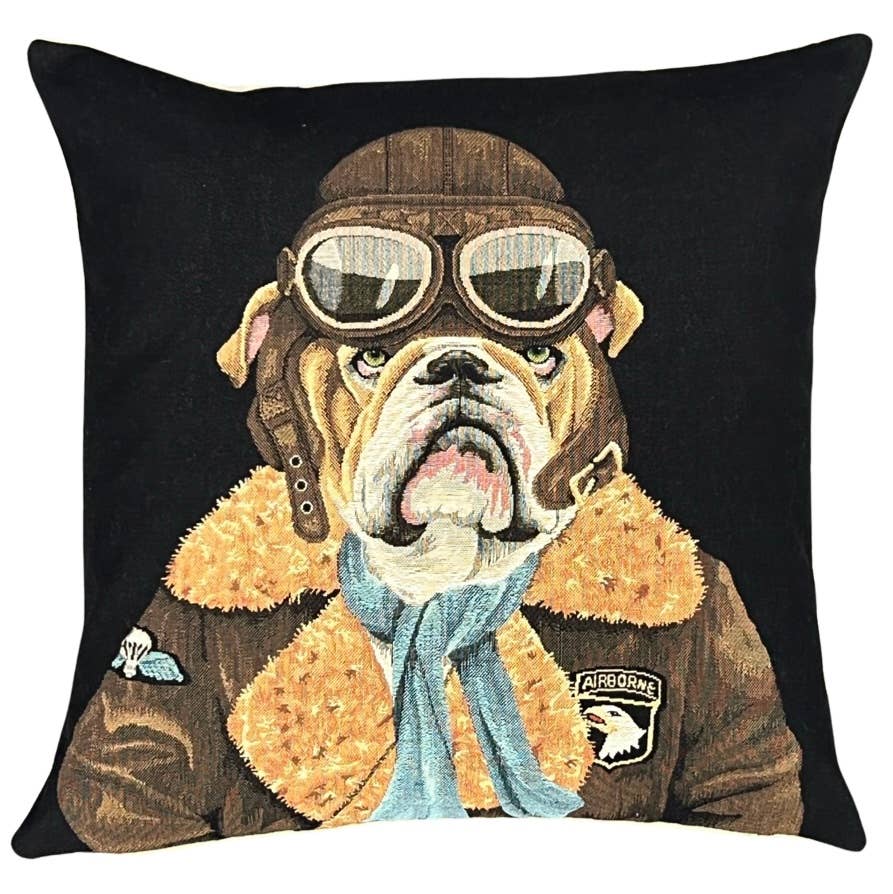 Aviator bulldog pillow cover - aircraft decor