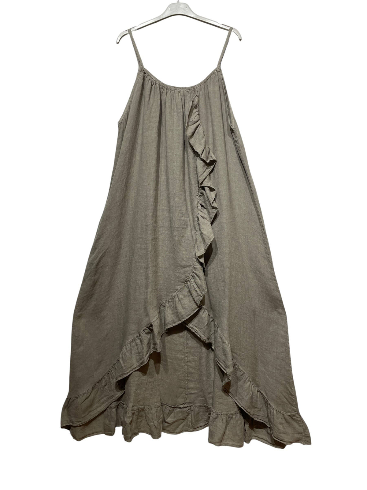 Long Asymmetric Linen Dress with Ruffles