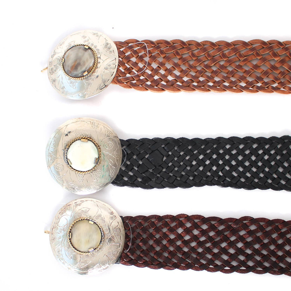 Leather Belt with Round Buckle - Medium