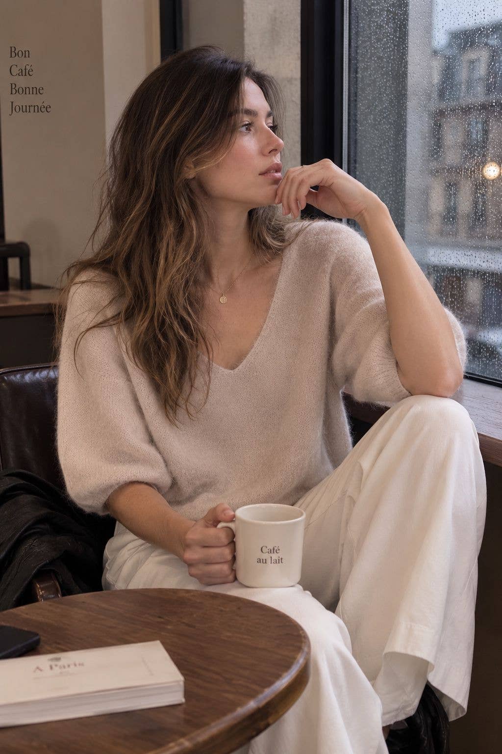 V-Neck Short-Sleeve Sweater in Baby Alpaca