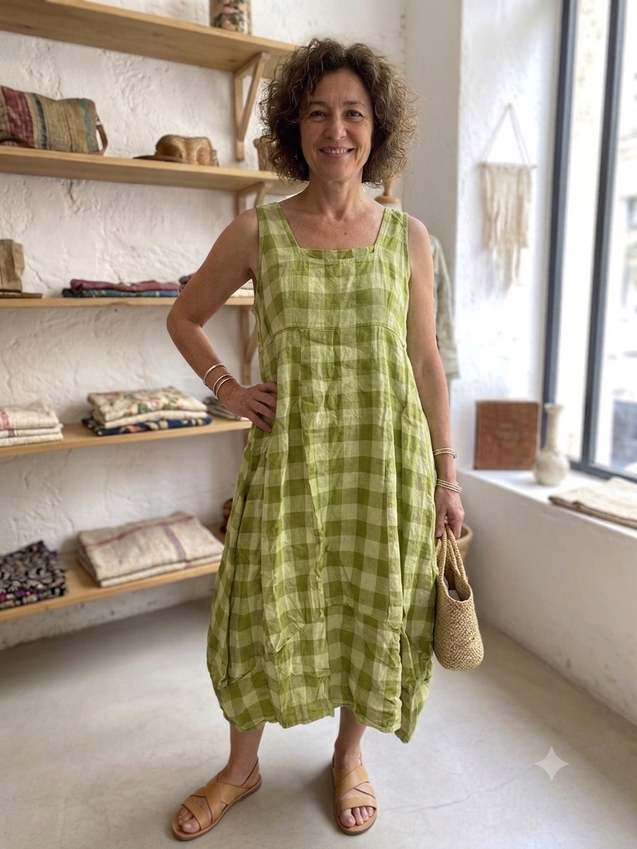 322 Linen Dress with Vichy Checks