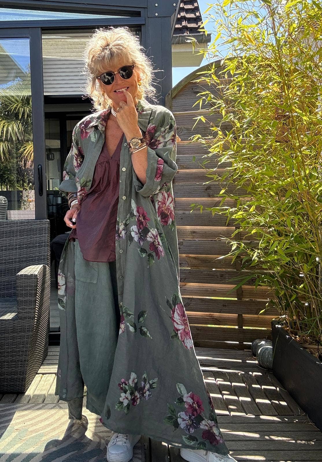 Floral Print Linen Duster
