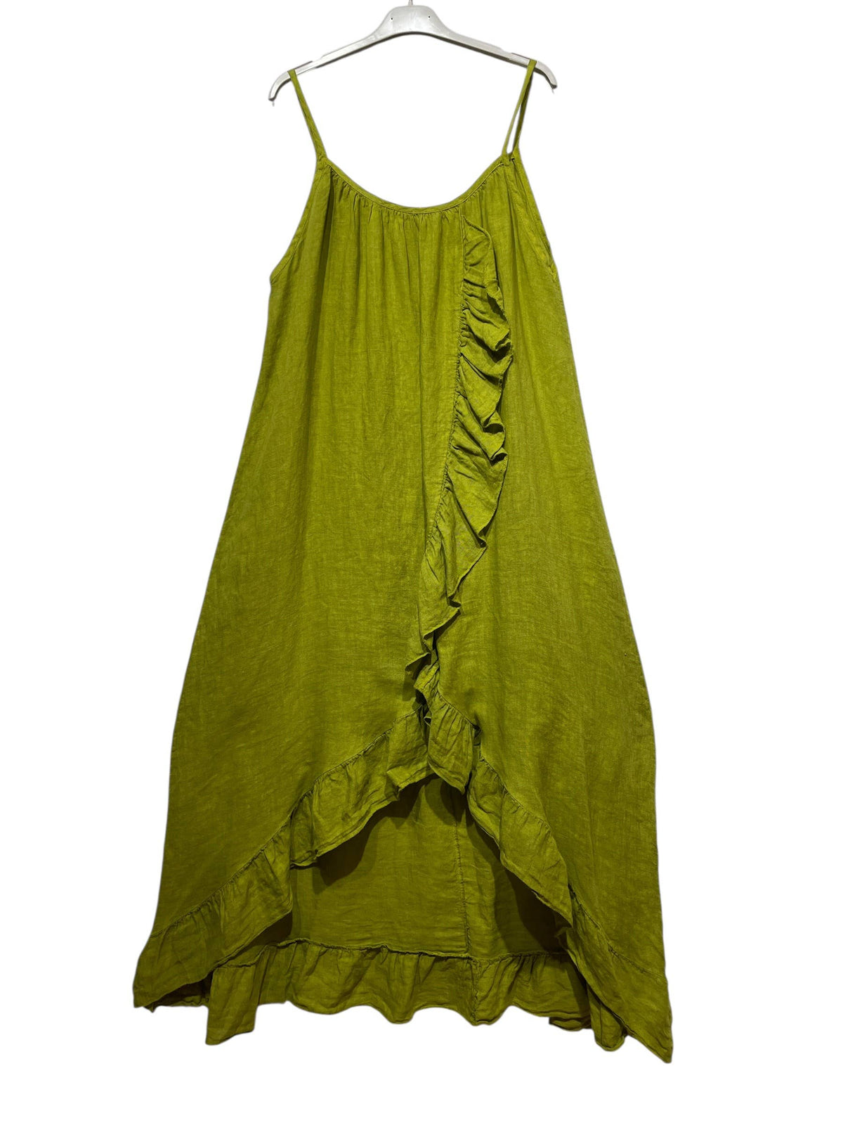 Long Asymmetric Linen Dress with Ruffles