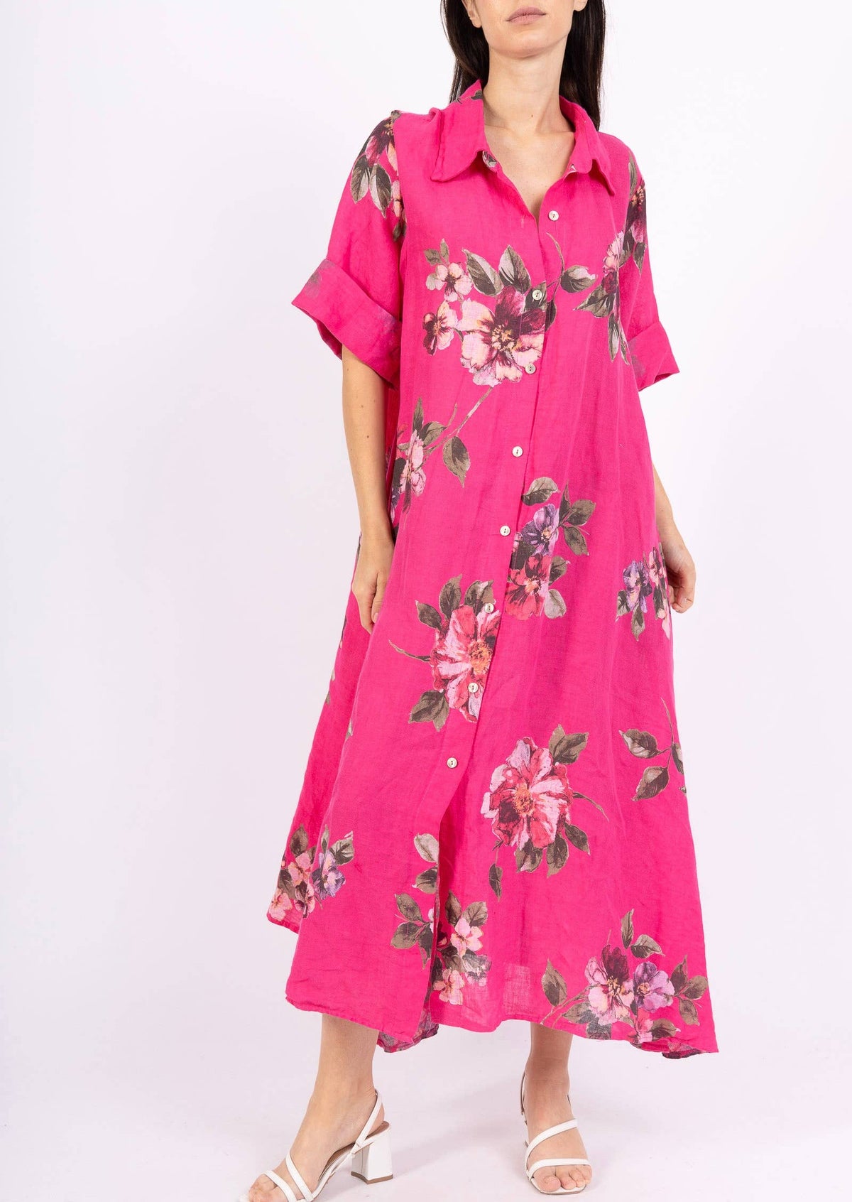 Floral Print Linen Duster