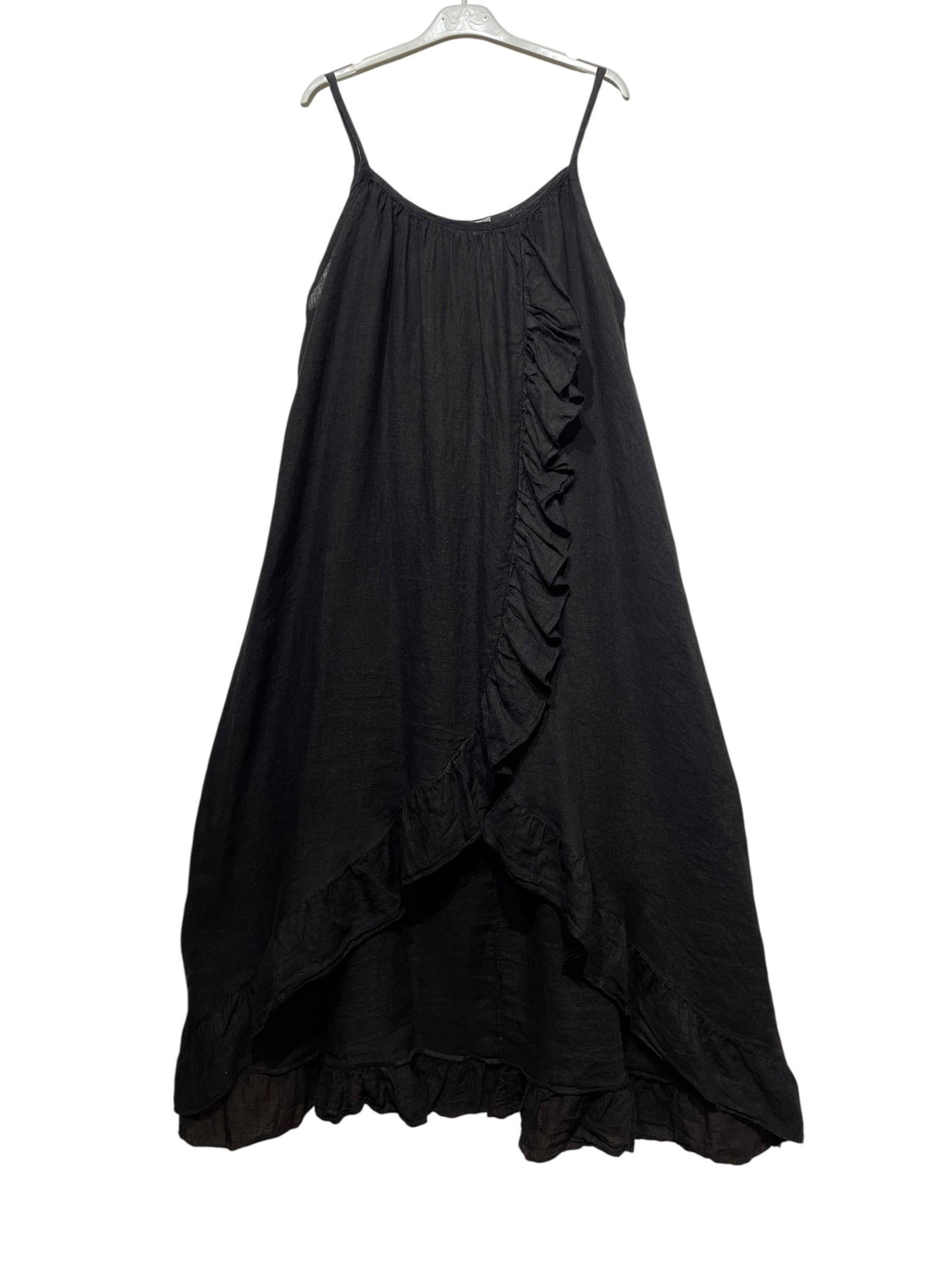 Long Asymmetric Linen Dress with Ruffles