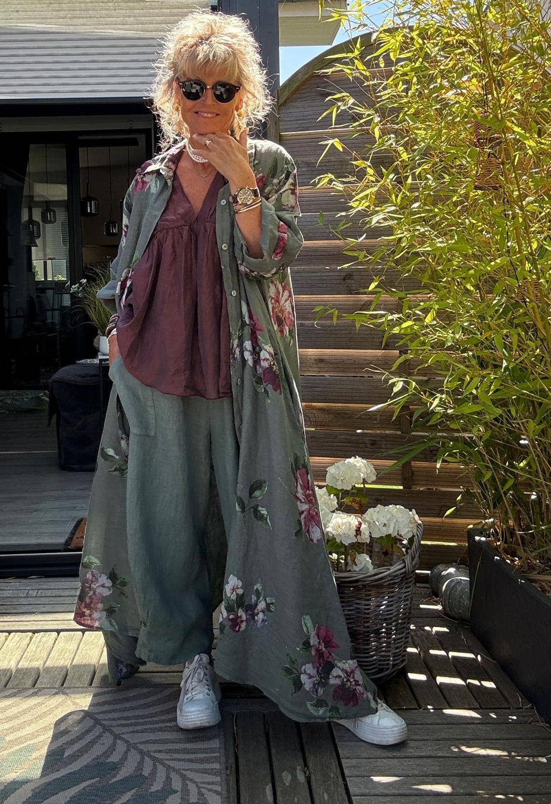 Floral Print Linen Duster