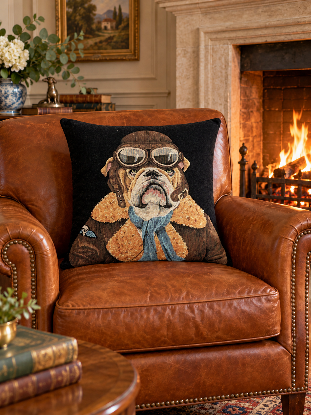 Aviator bulldog pillow cover - aircraft decor