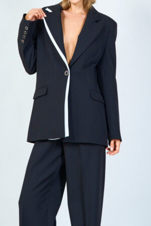 aysymetric black blazer