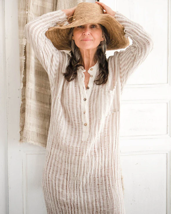 LA BOTTEGA DI BRUNELLA DRESS MAXI 100% LINEN BIAS CUT STRIPE D4021433/74 ONDOSO main image 0